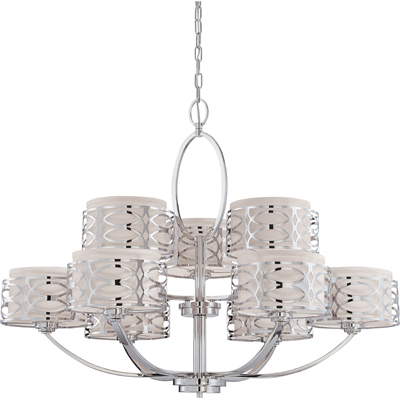 Nuvo Lighting 60/4630  Harlow - 9 Light Chandelier with Slate Gray Fabric Shades in Polished Nickel Finish